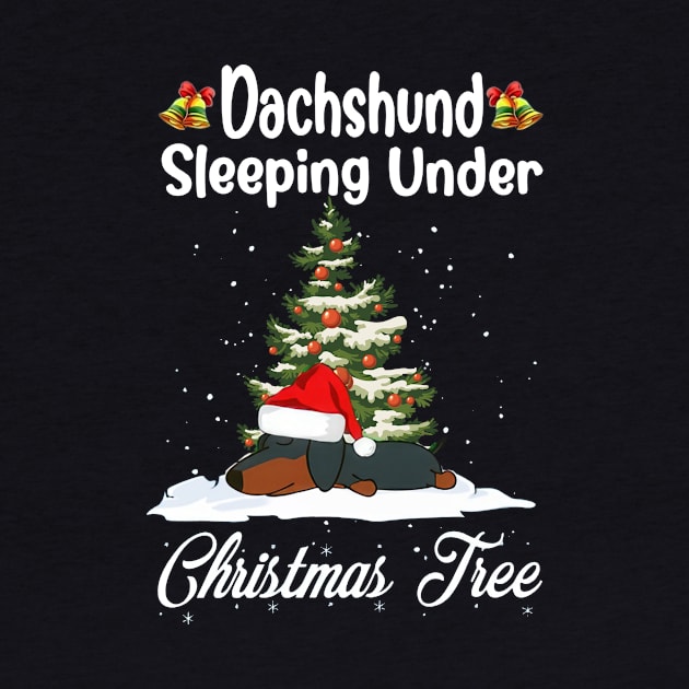 Dachshund Sleeping Under Christmas Tree Funny Xmas by PlumleelaurineArt